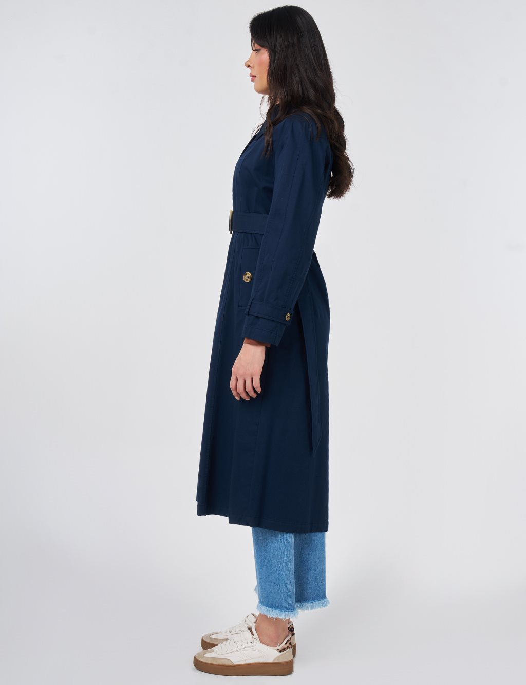 Shirt Collar Belted Trench Coat Dark Navy