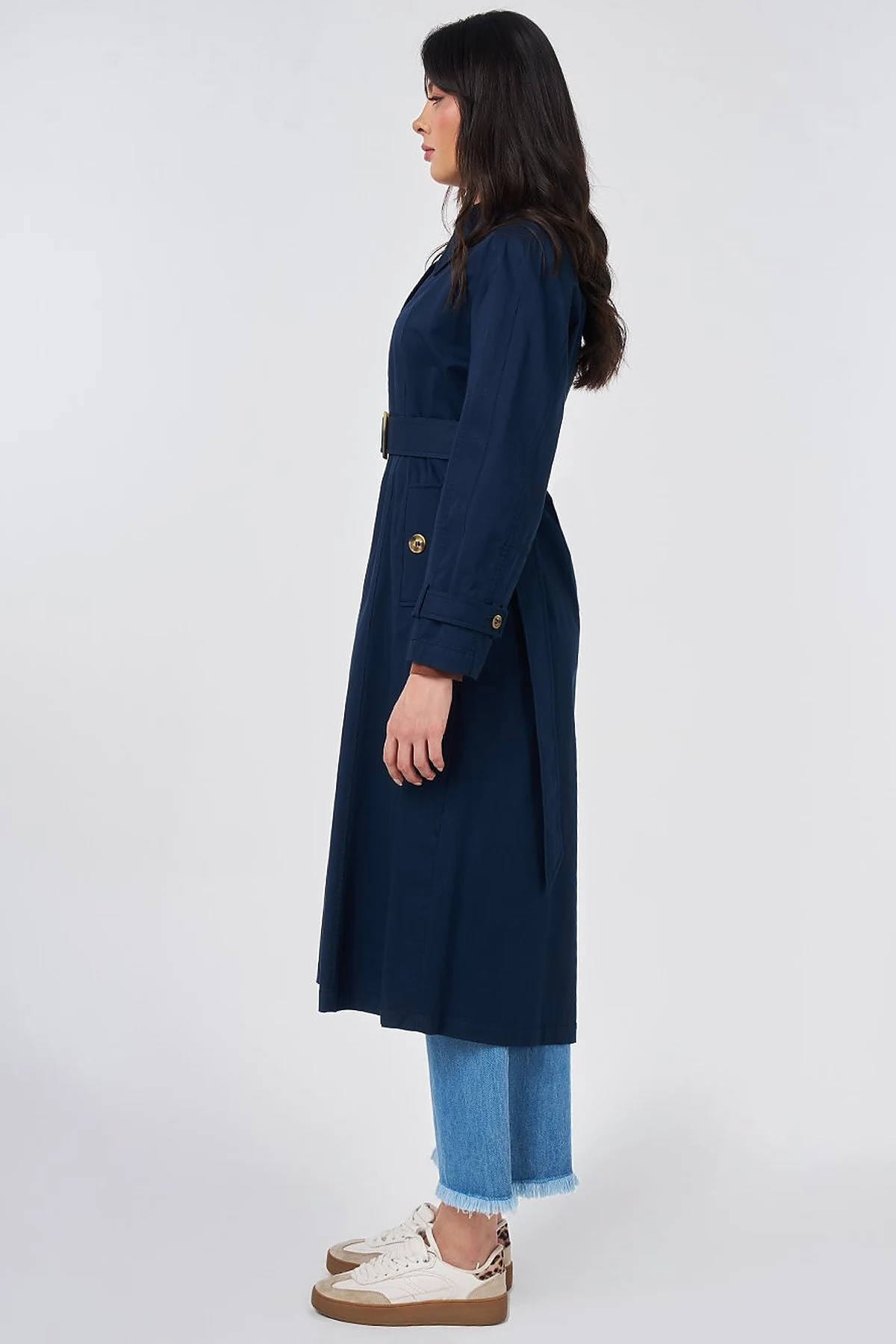 Shirt Collar Belted Trench Coat Dark Navy