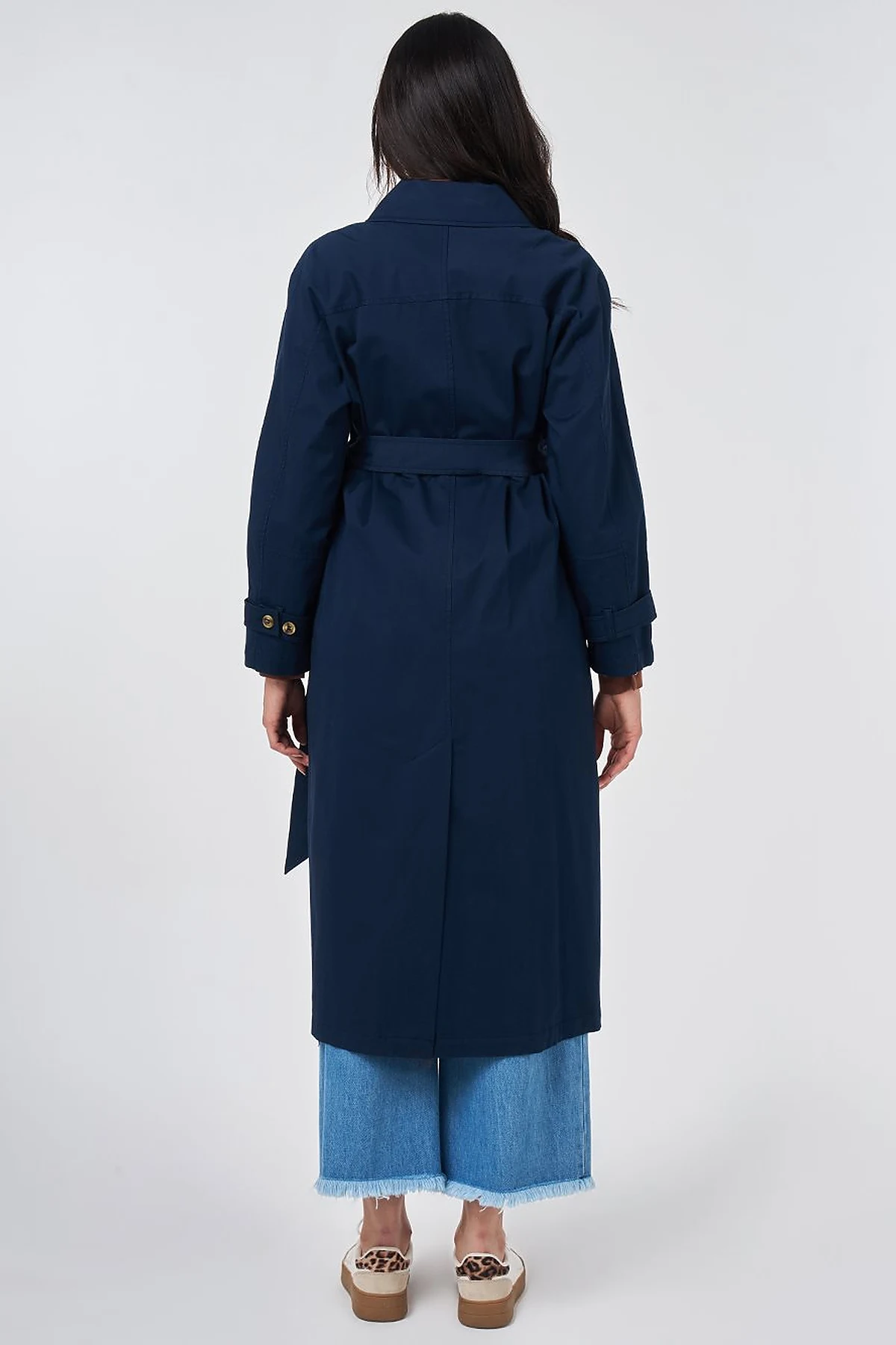Shirt Collar Belted Trench Coat Dark Navy