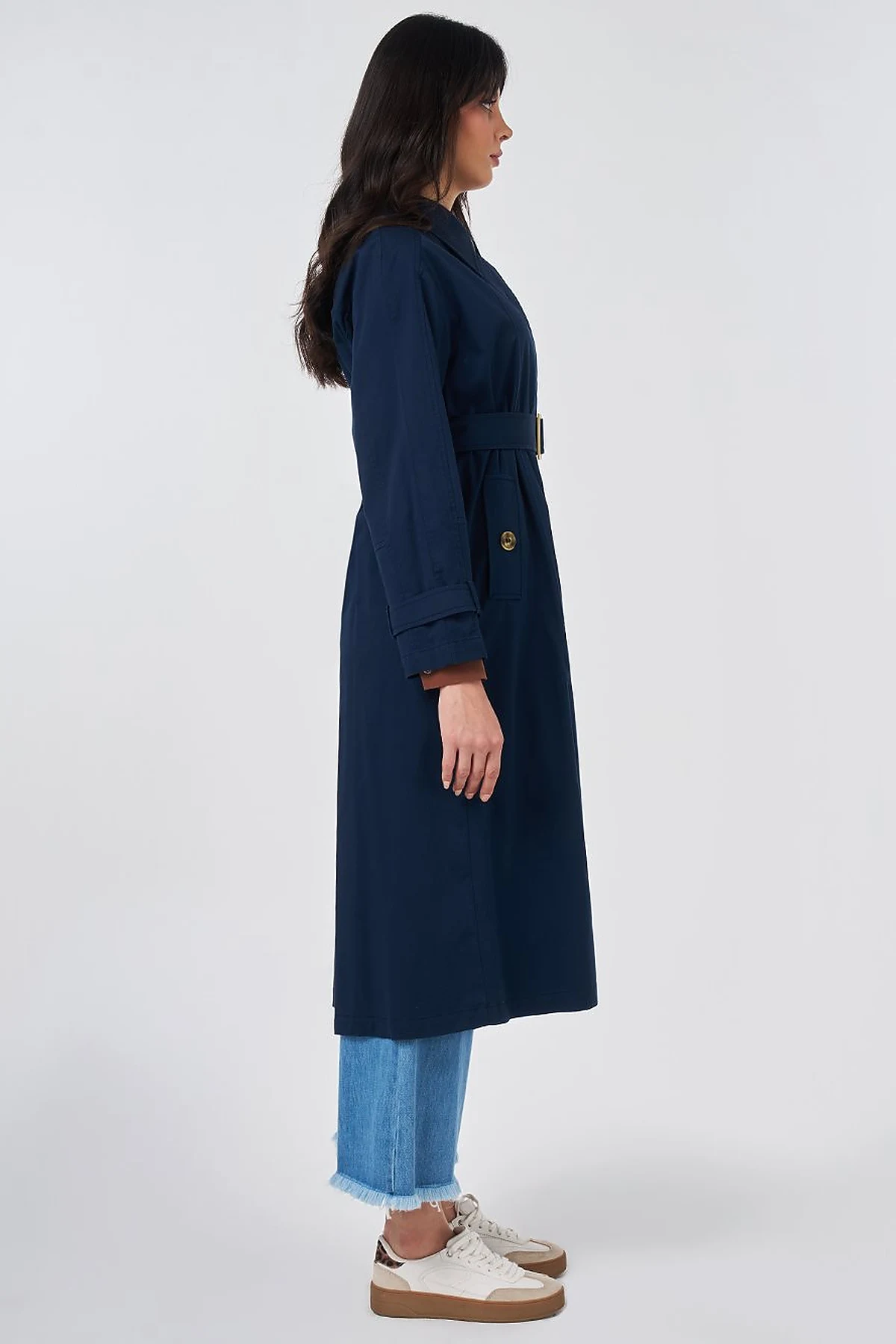 Shirt Collar Belted Trench Coat Dark Navy