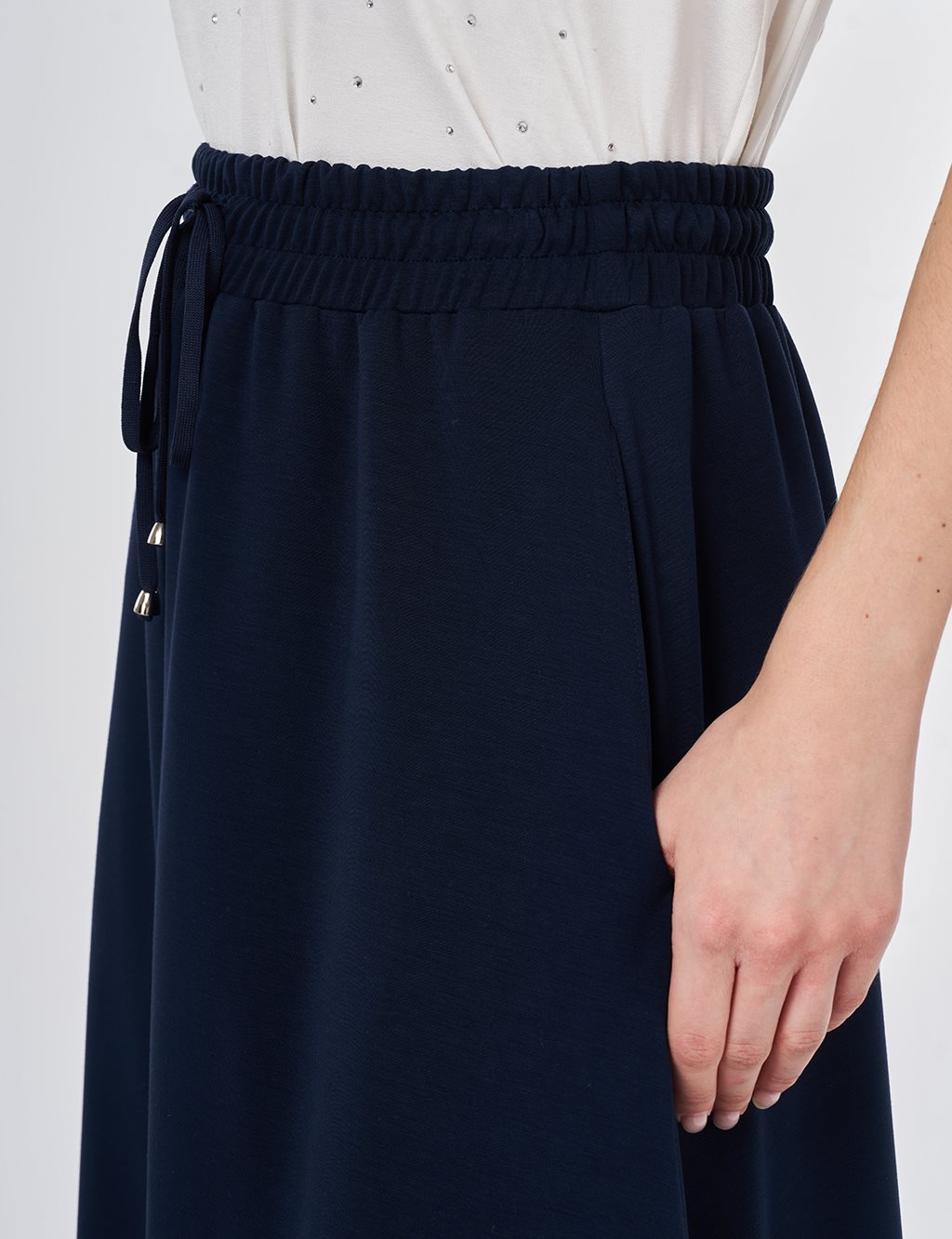 Drawstring Flared Skirt Dark Navy