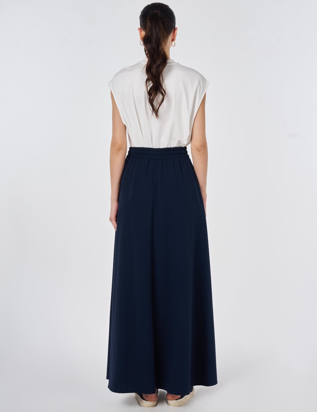 Drawstring Flared Skirt Dark Navy
