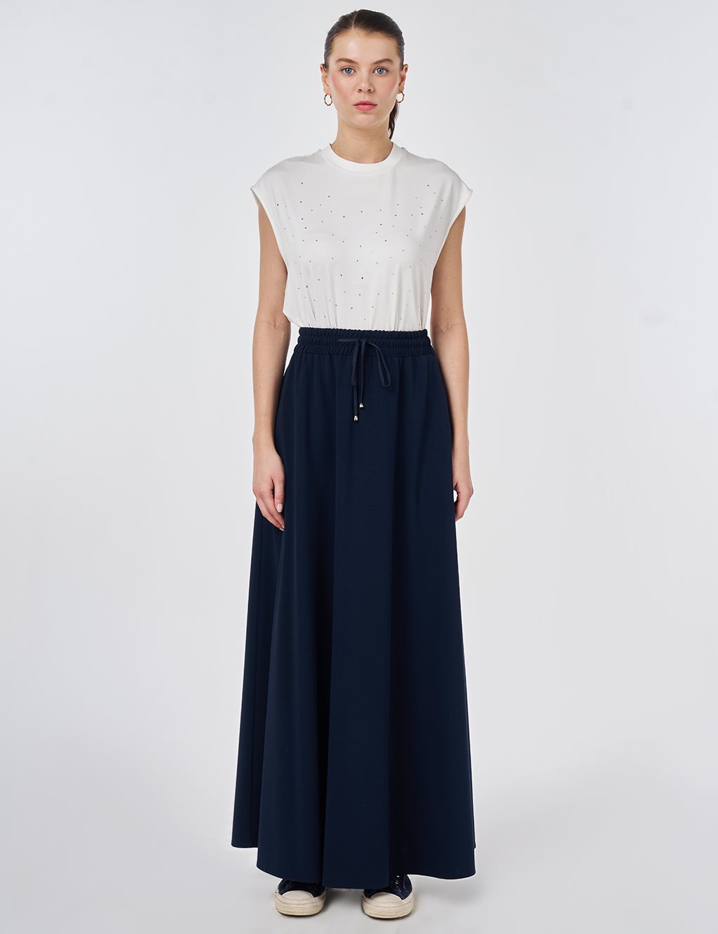 Drawstring Flared Skirt Dark Navy