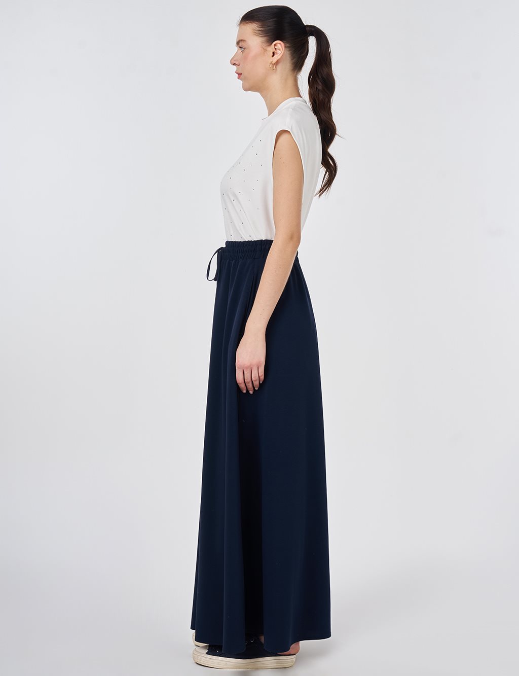 Drawstring Flared Skirt Dark Navy