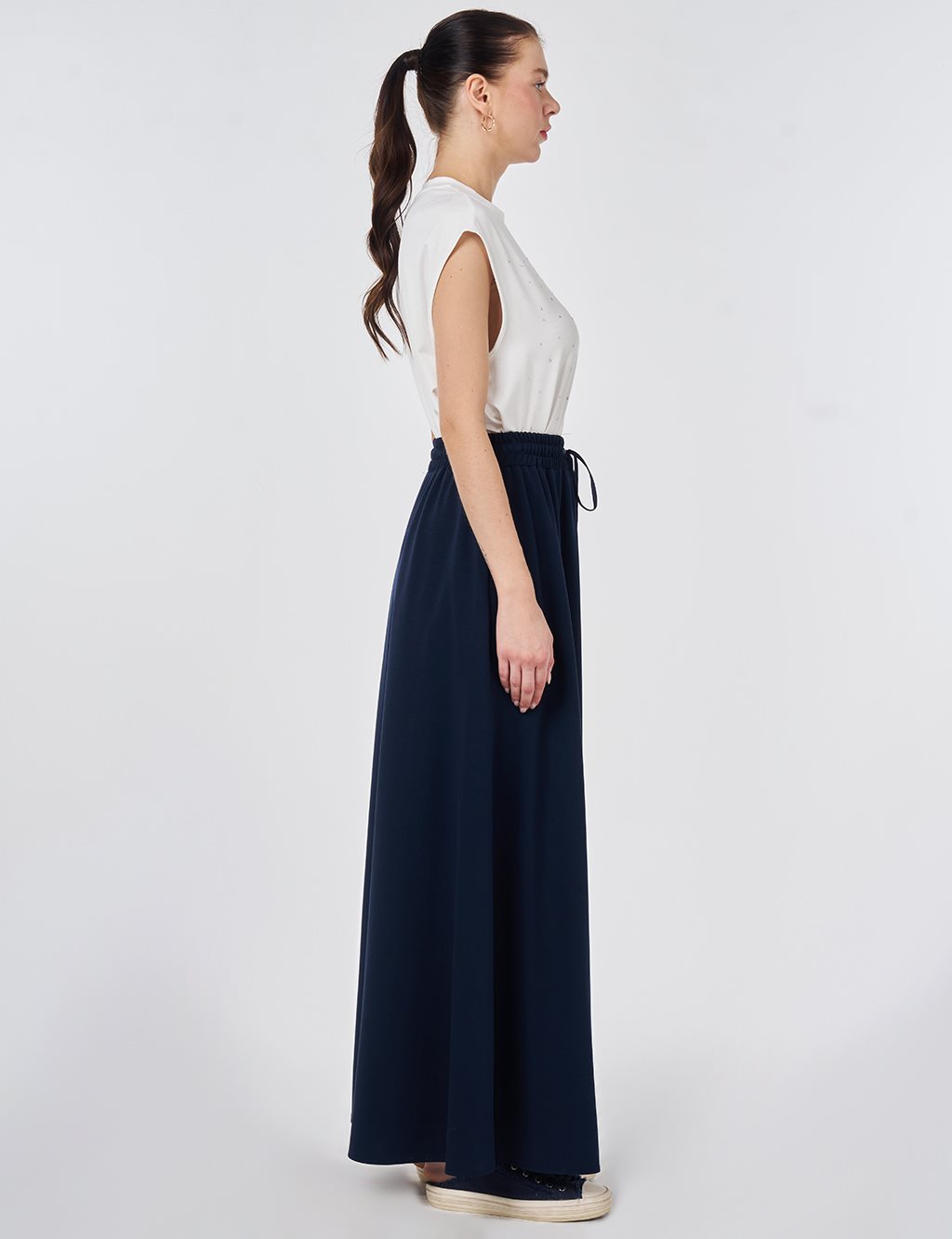 Drawstring Flared Skirt Dark Navy