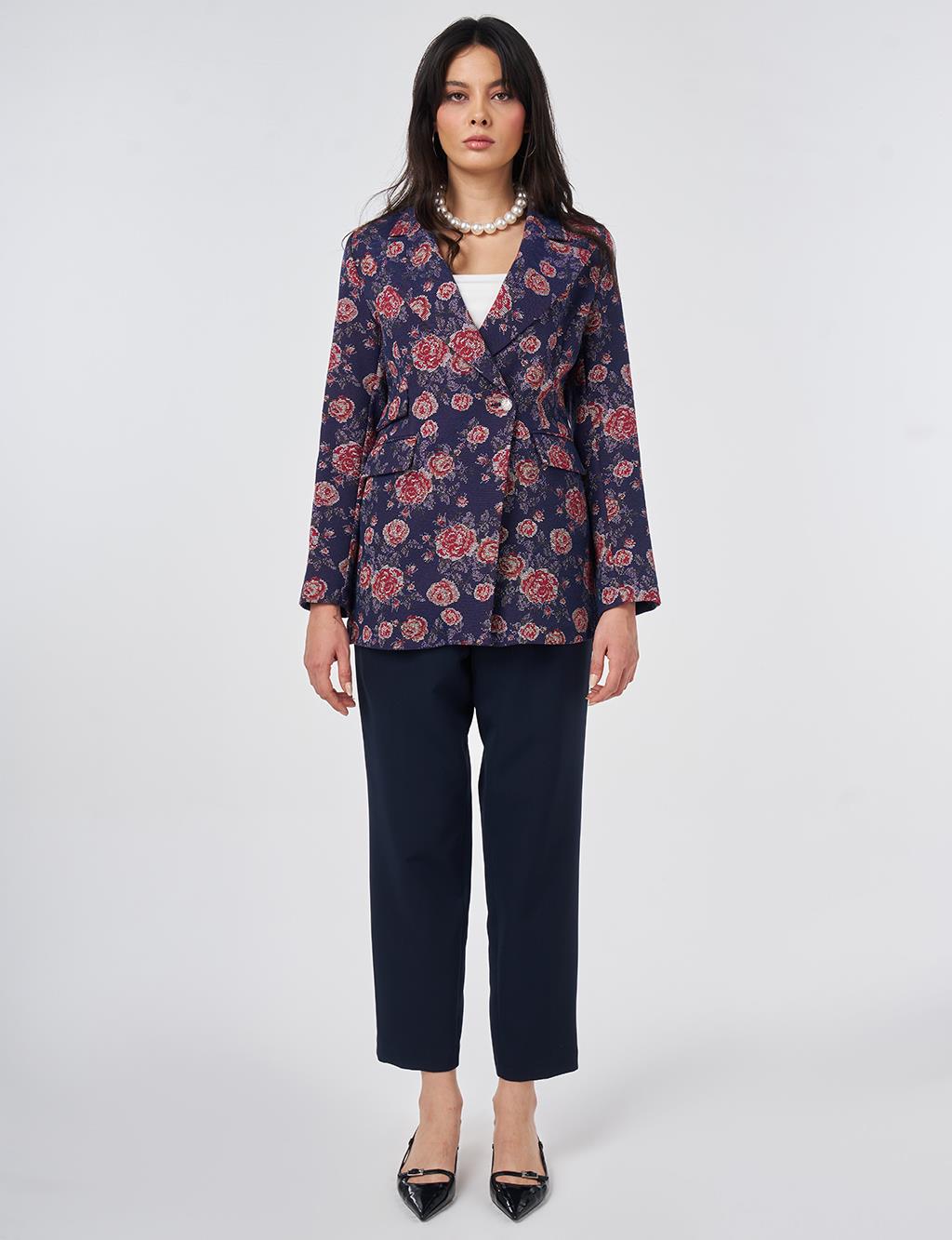 Floral Blazer Jacket Navy