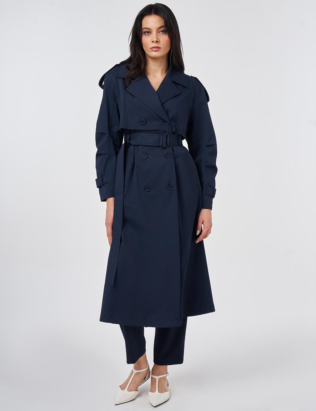 Epaulette-Detail Trench Coat Dark Navy