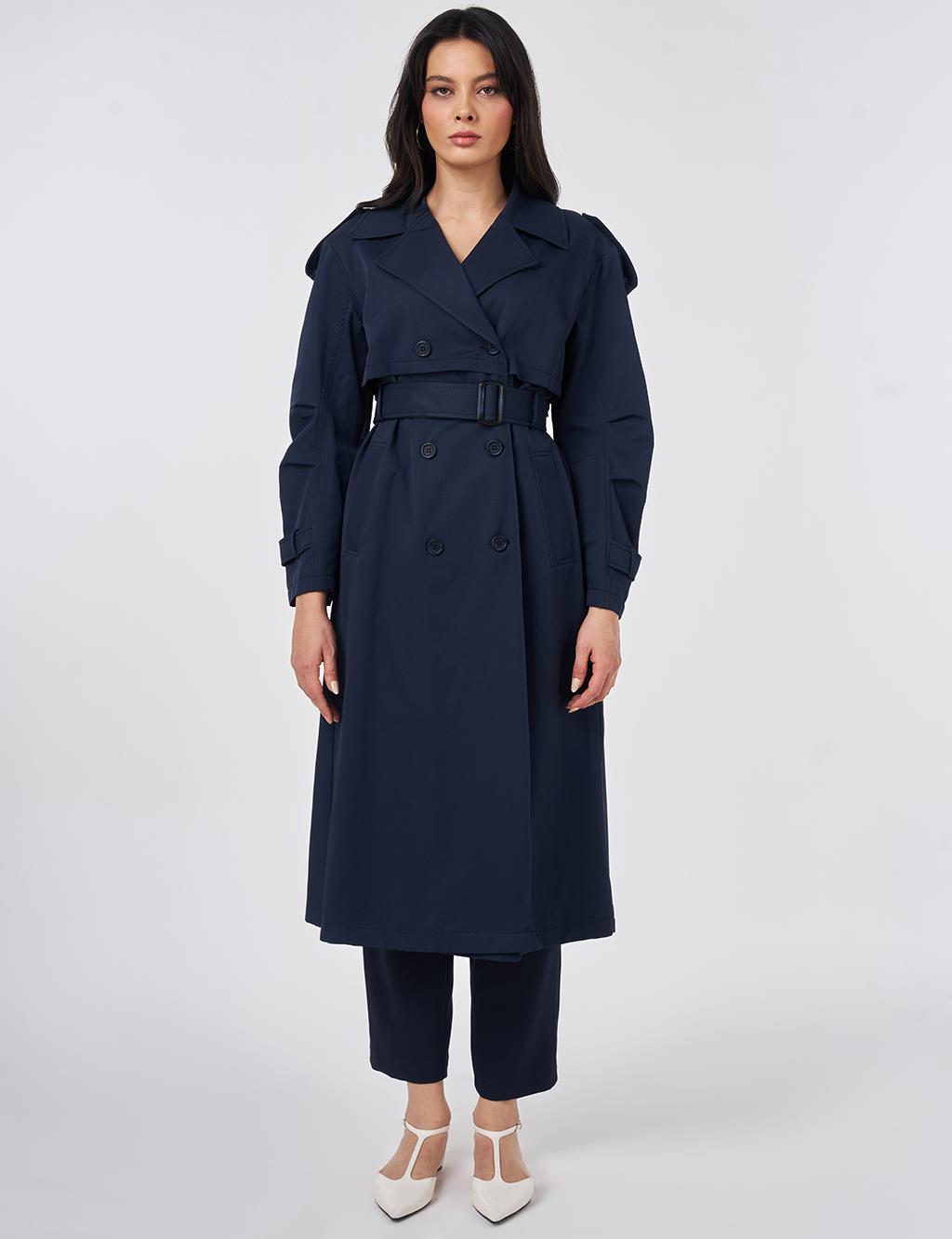 Epaulette-Detail Trench Coat Dark Navy