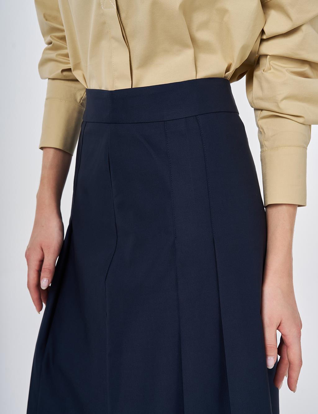 High-Waisted Pleated Skirt Dark Navy