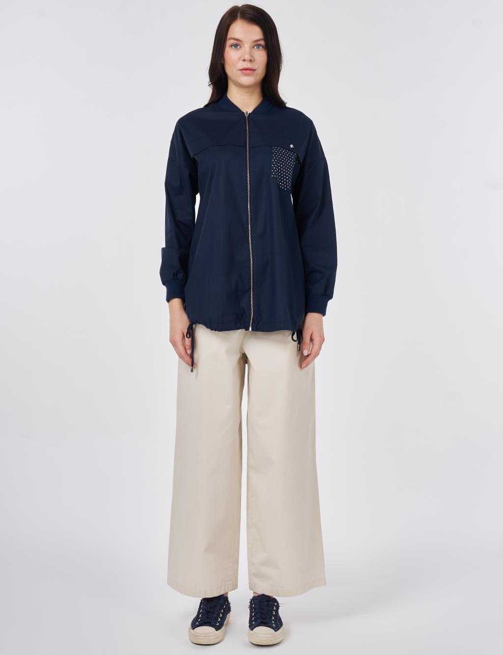 Kolej Yaka Pamuklu Tunik Koyu Lacivert