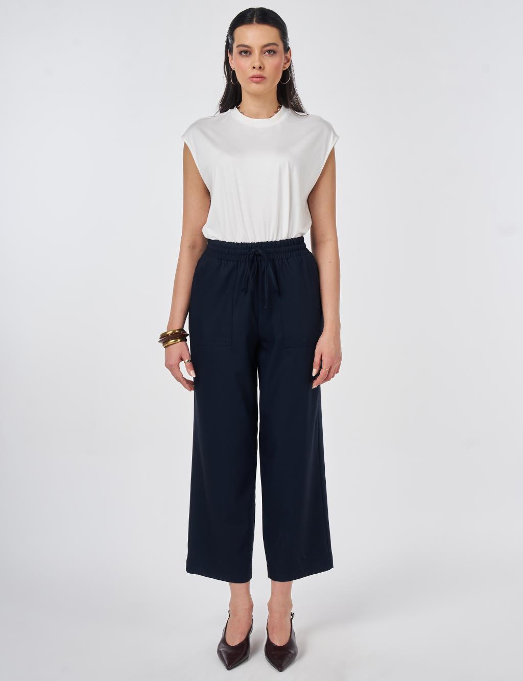 Relaxed Fit Viscose Trousers Dark Navy