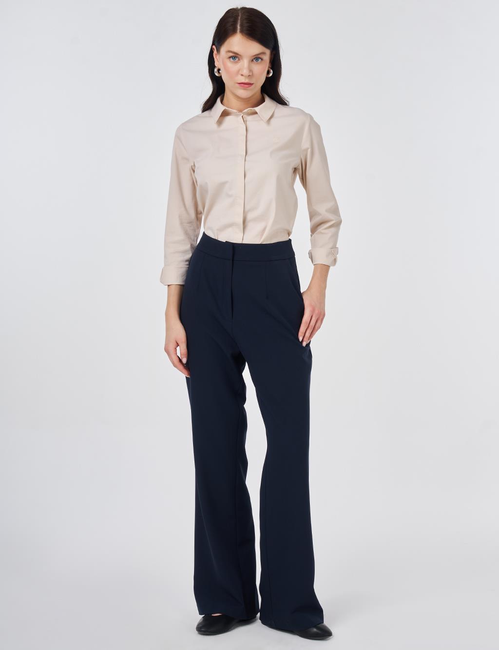 Pleat-Detail Fabric Pants Dark Navy