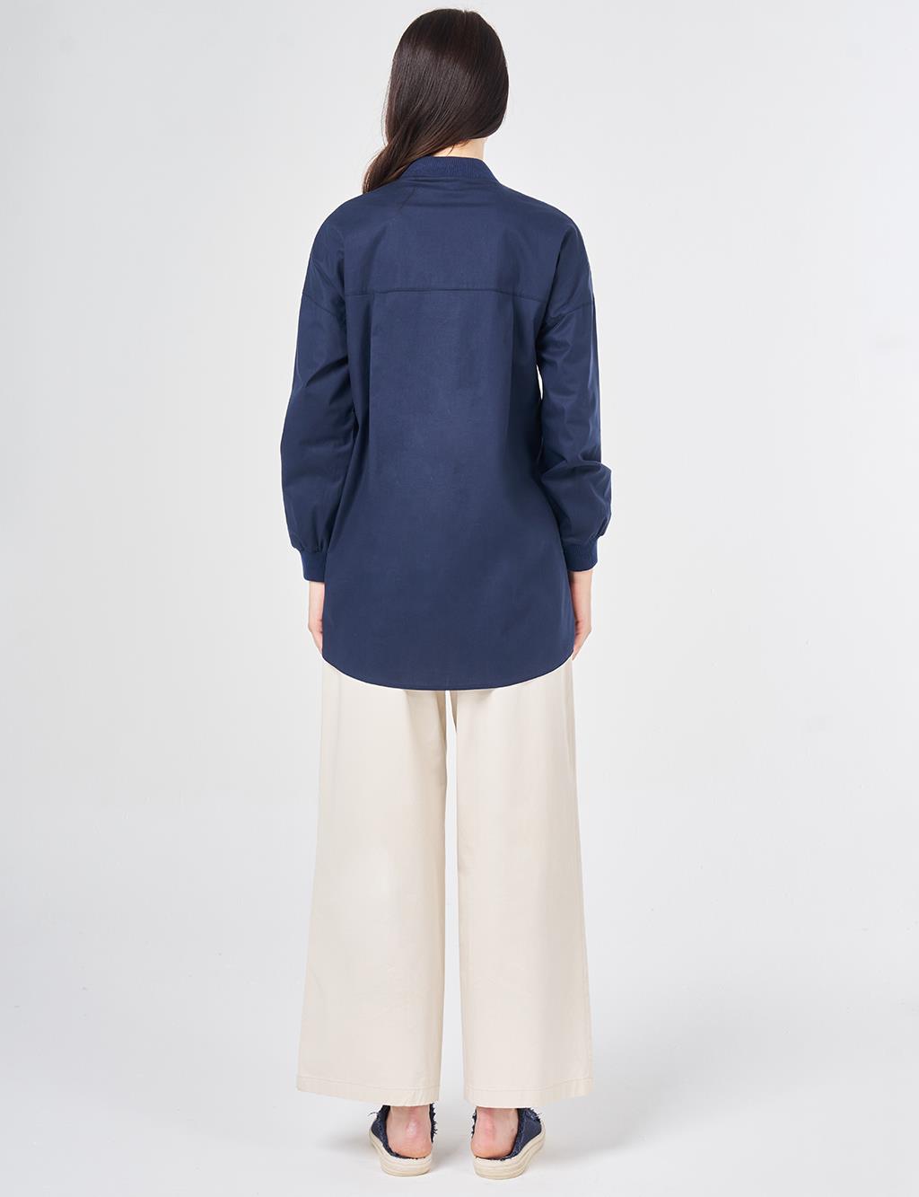 Kolej Yaka Pamuklu Tunik Koyu Lacivert