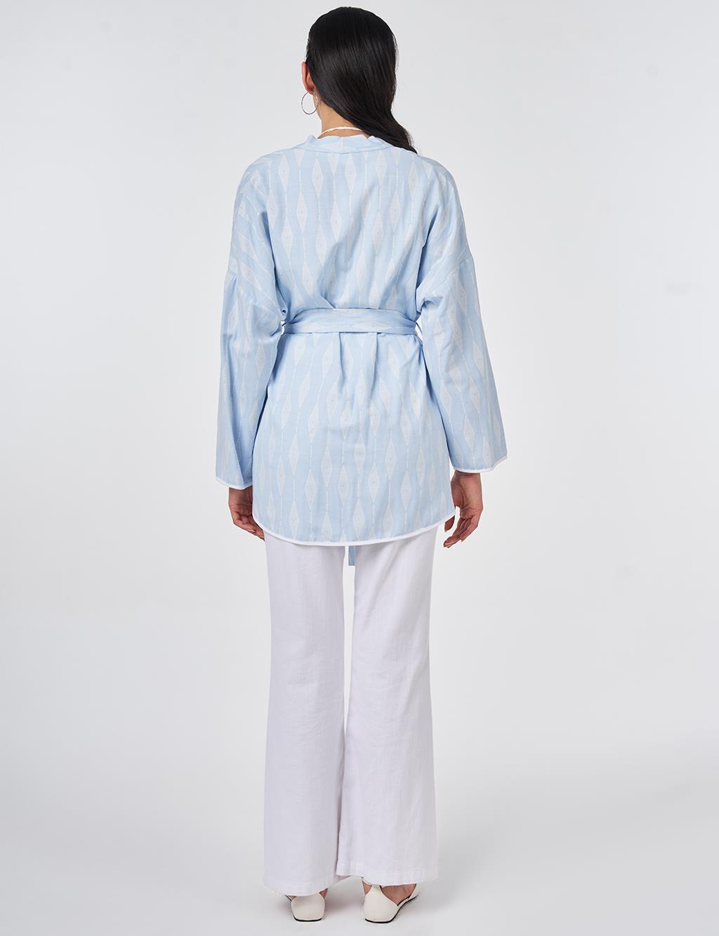 Diamond Pattern Viscose Kimono Blue