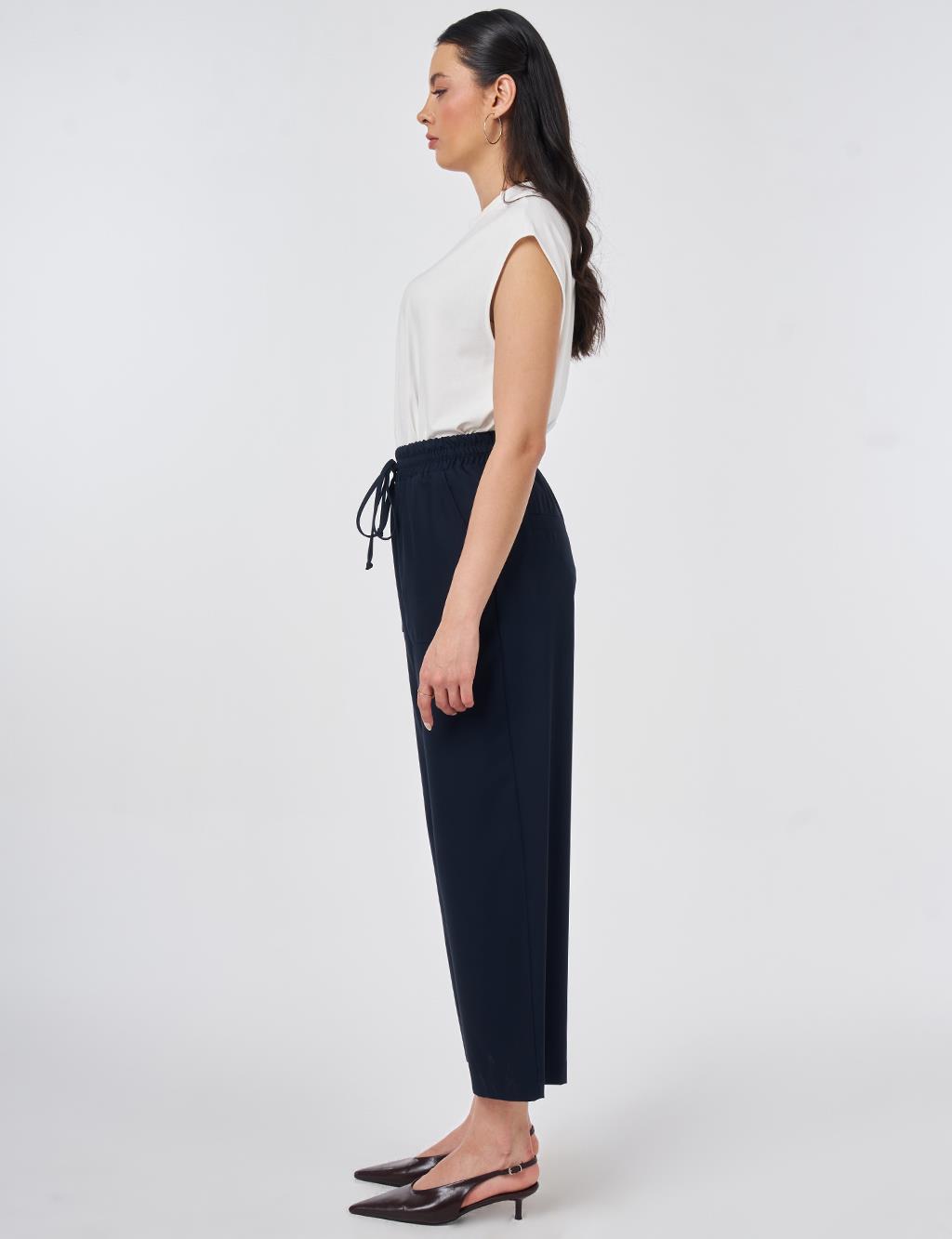 Relaxed Fit Viscose Trousers Dark Navy