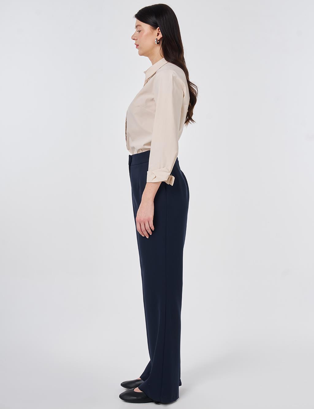 Pleat-Detail Fabric Pants Dark Navy