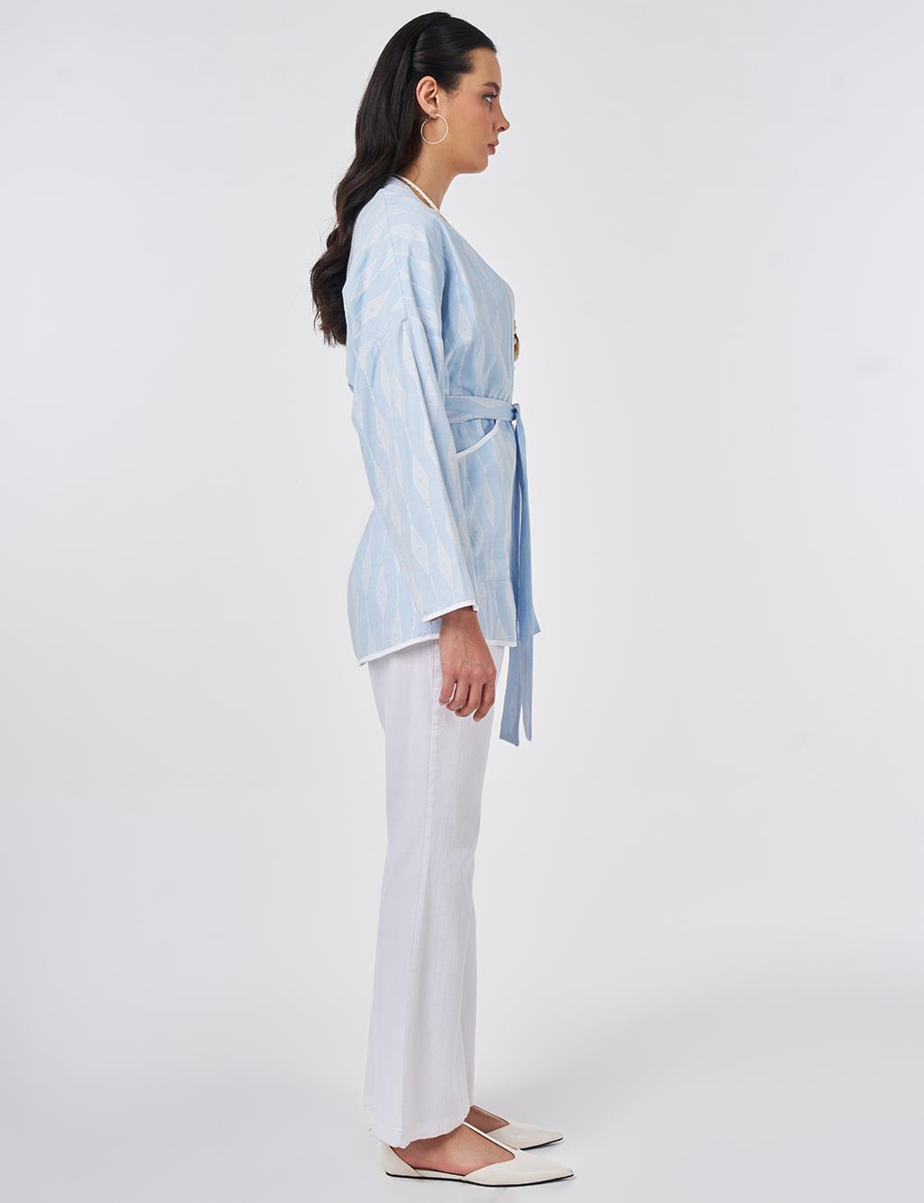 Diamond Pattern Viscose Kimono Blue