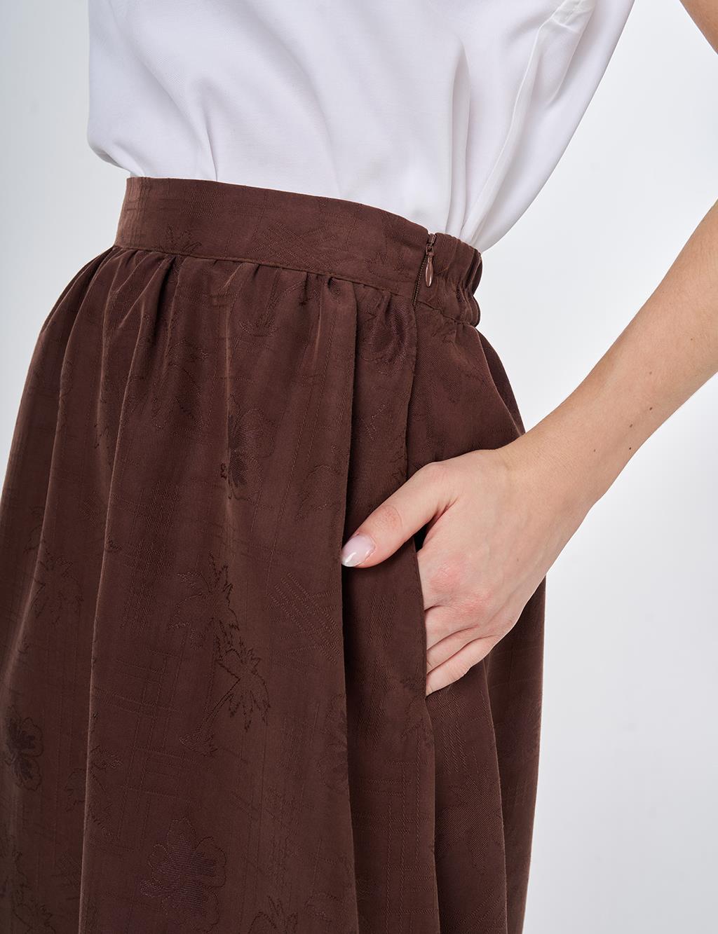 Ribbed Stitch Detail Modal A-Line Skirt Chocolate