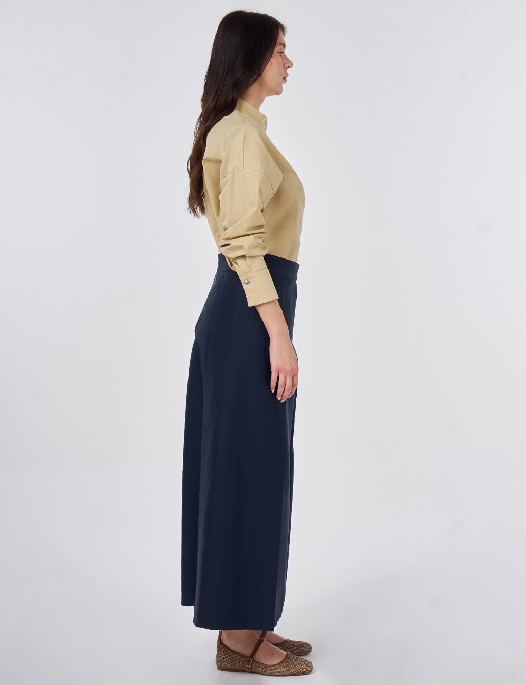 High-Waisted Pleated Skirt Dark Navy