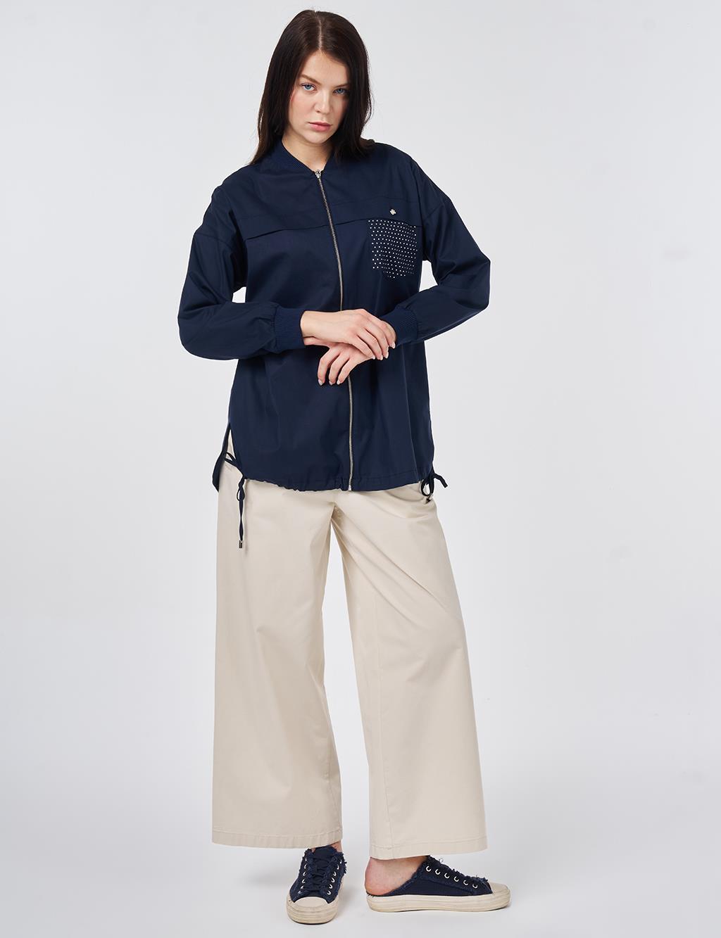 Kolej Yaka Pamuklu Tunik Koyu Lacivert