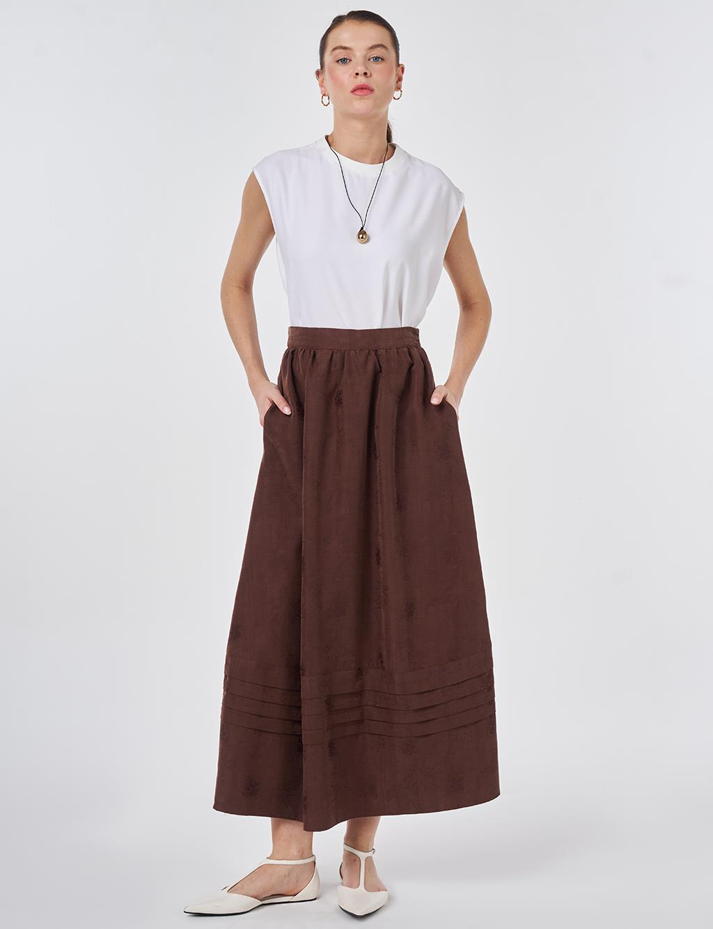 Ribbed Stitch Detail Modal A-Line Skirt Chocolate