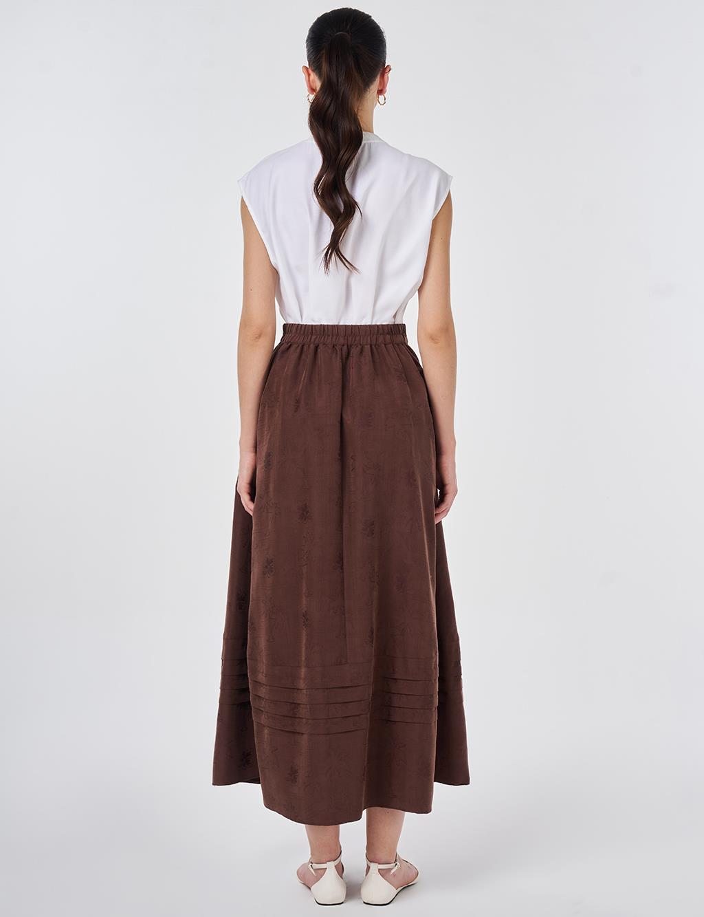 Ribbed Stitch Detail Modal A-Line Skirt Chocolate