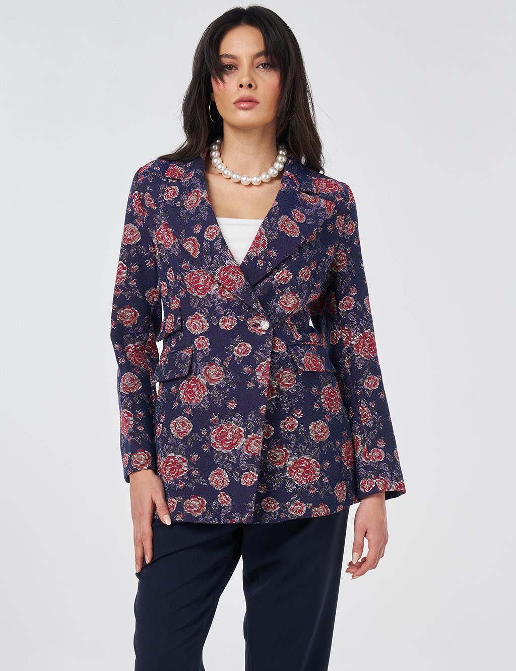 Floral Blazer Jacket Navy