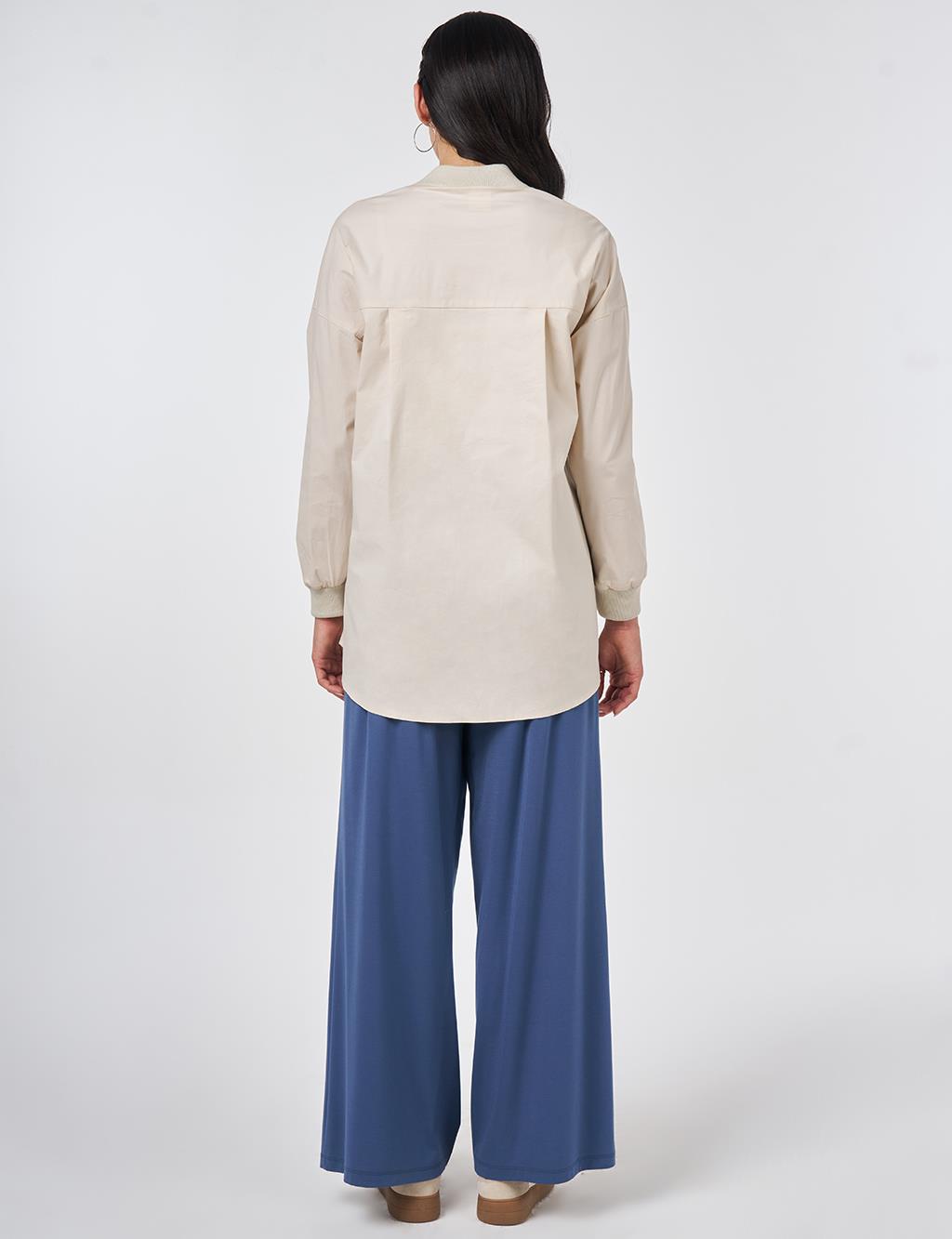 College Collar Cotton Tunic Cream