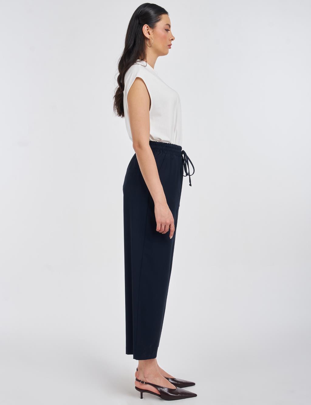Relaxed Fit Viscose Trousers Dark Navy