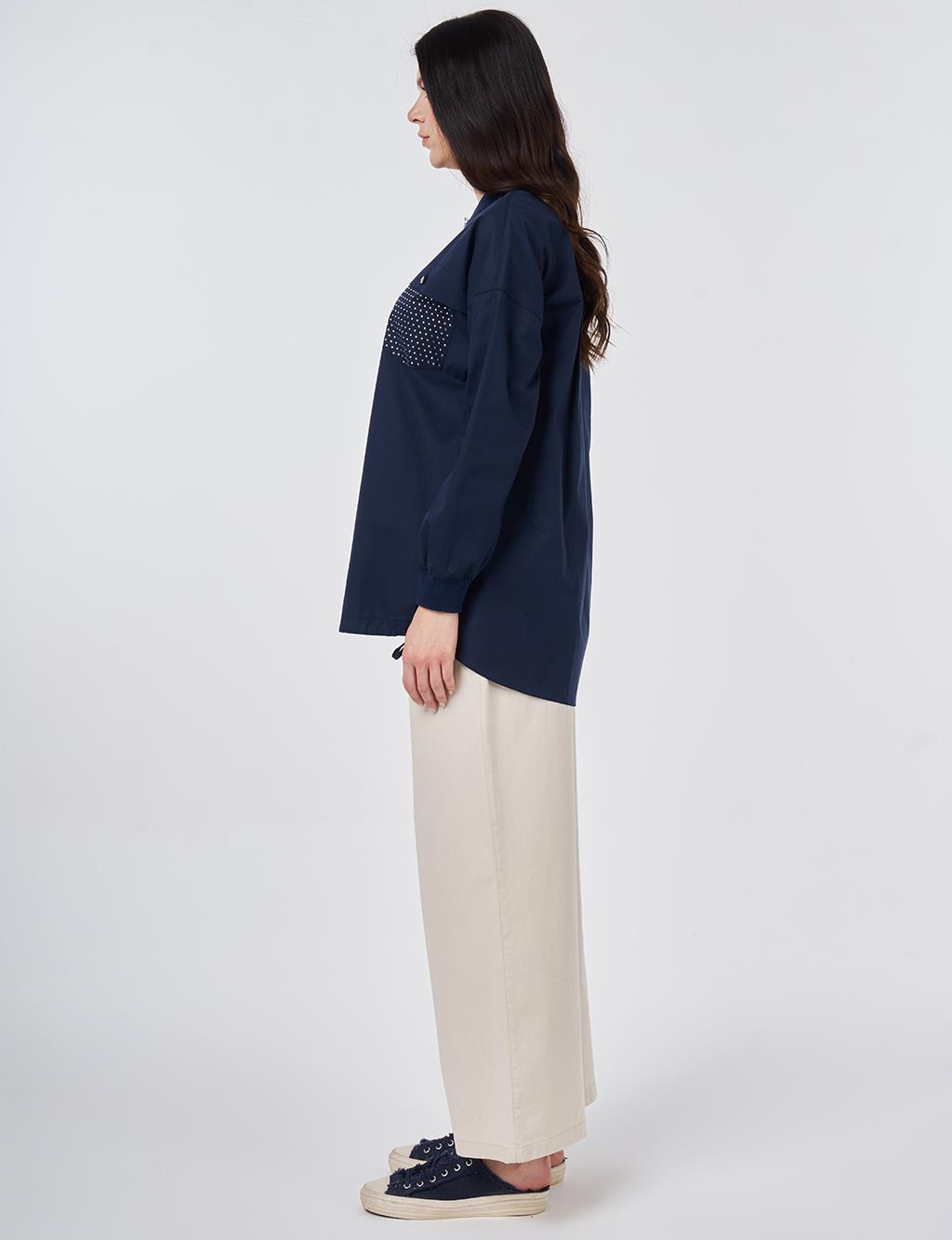 Kolej Yaka Pamuklu Tunik Koyu Lacivert