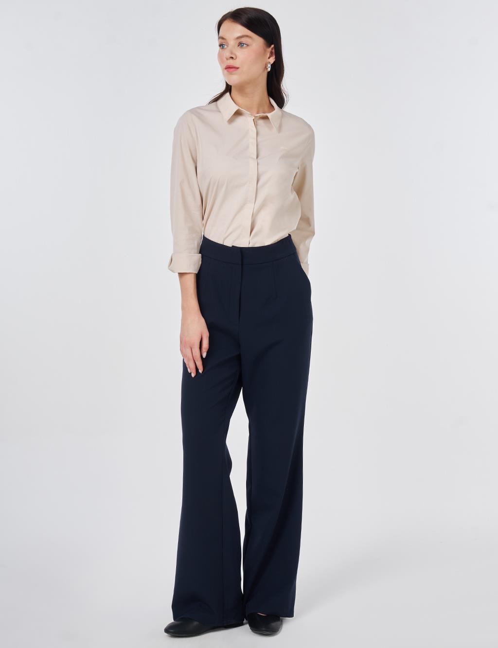 Pleat-Detail Fabric Pants Dark Navy