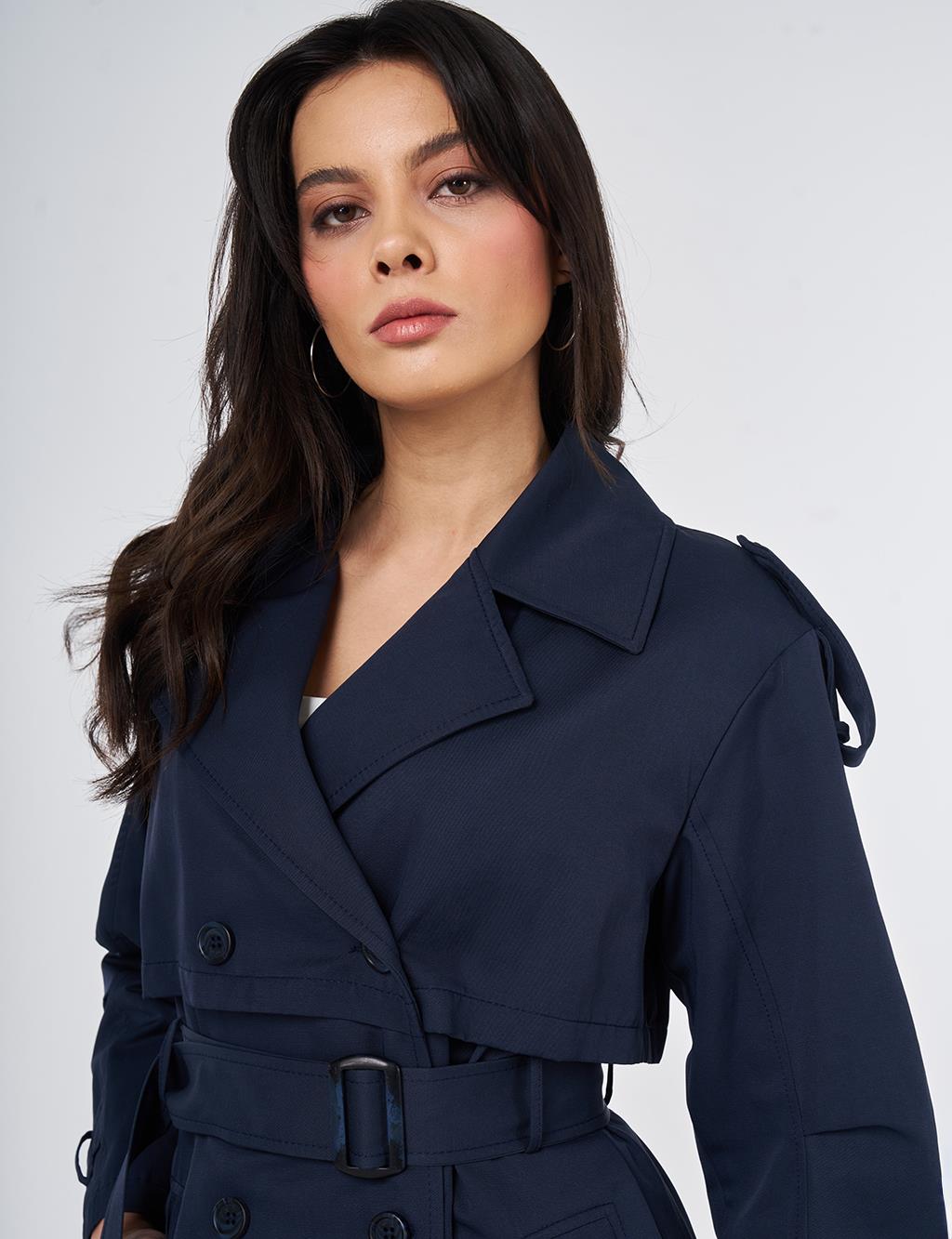 Epaulette-Detail Trench Coat Dark Navy