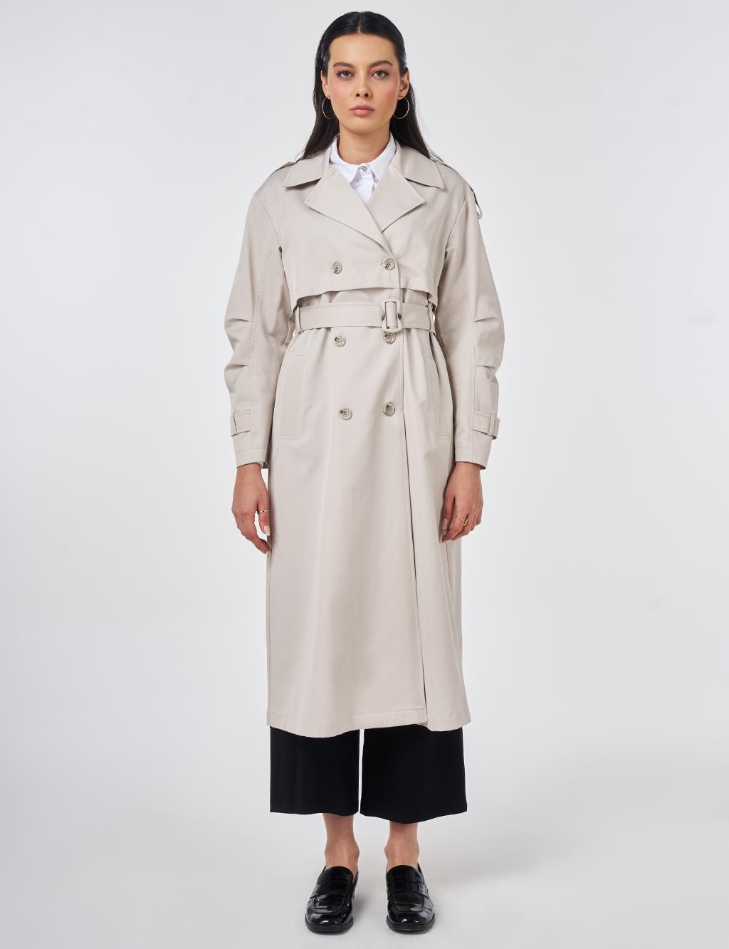 Epaulette-Detail Trench Coat Stone