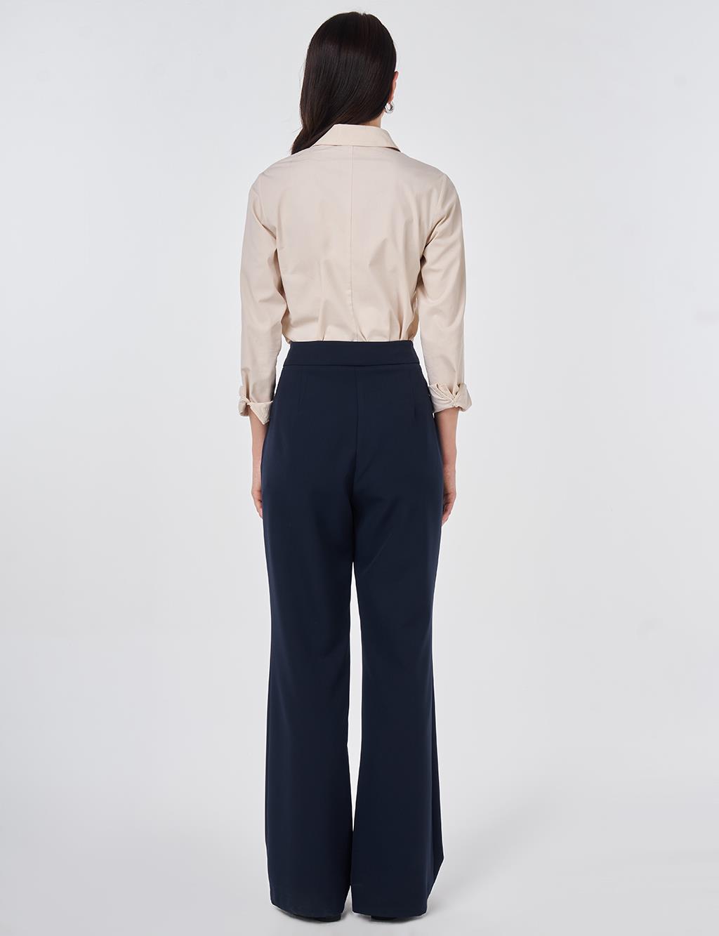 Pleat-Detail Fabric Pants Dark Navy
