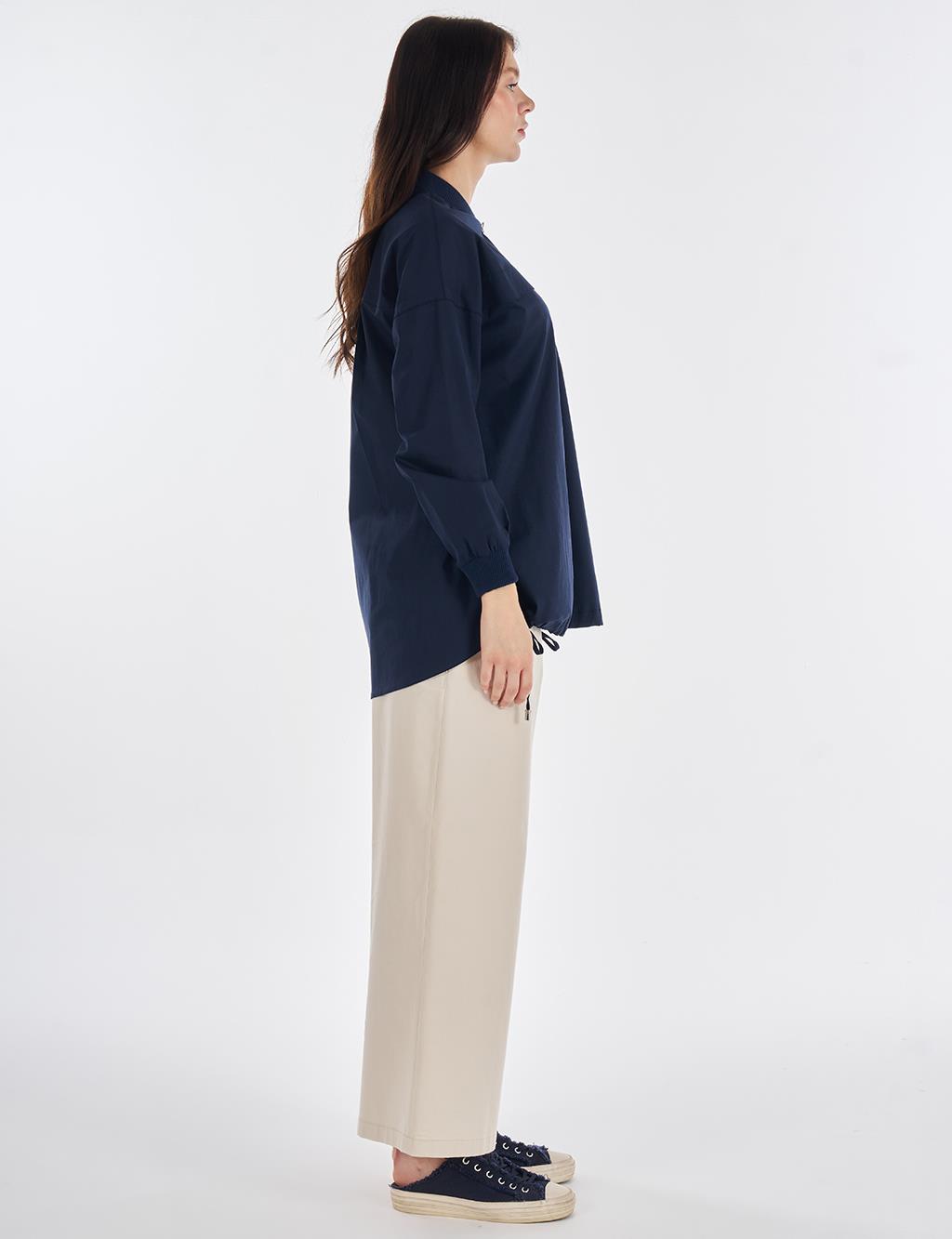 Kolej Yaka Pamuklu Tunik Koyu Lacivert