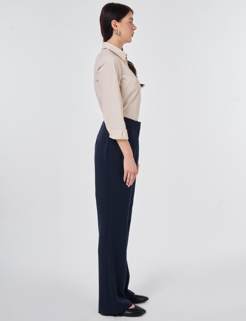 Pleat-Detail Fabric Pants Dark Navy