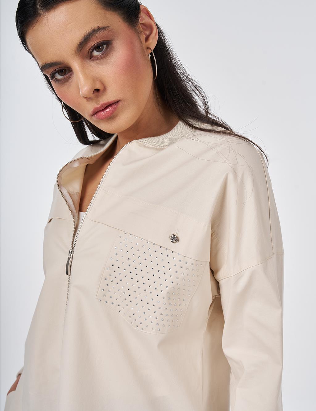 College Collar Cotton Tunic Cream