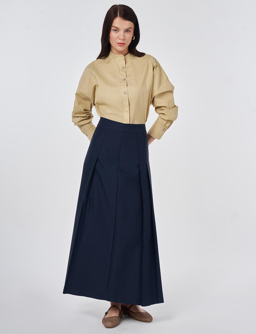 High-Waisted Pleated Skirt Dark Navy