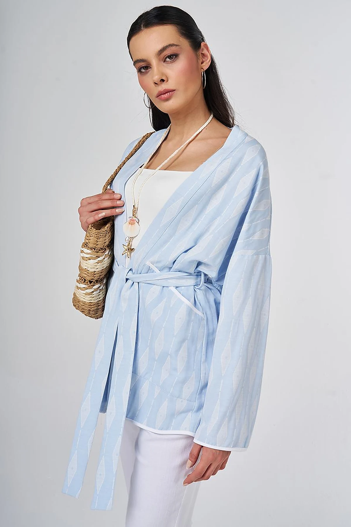 Diamond Pattern Viscose Kimono Blue