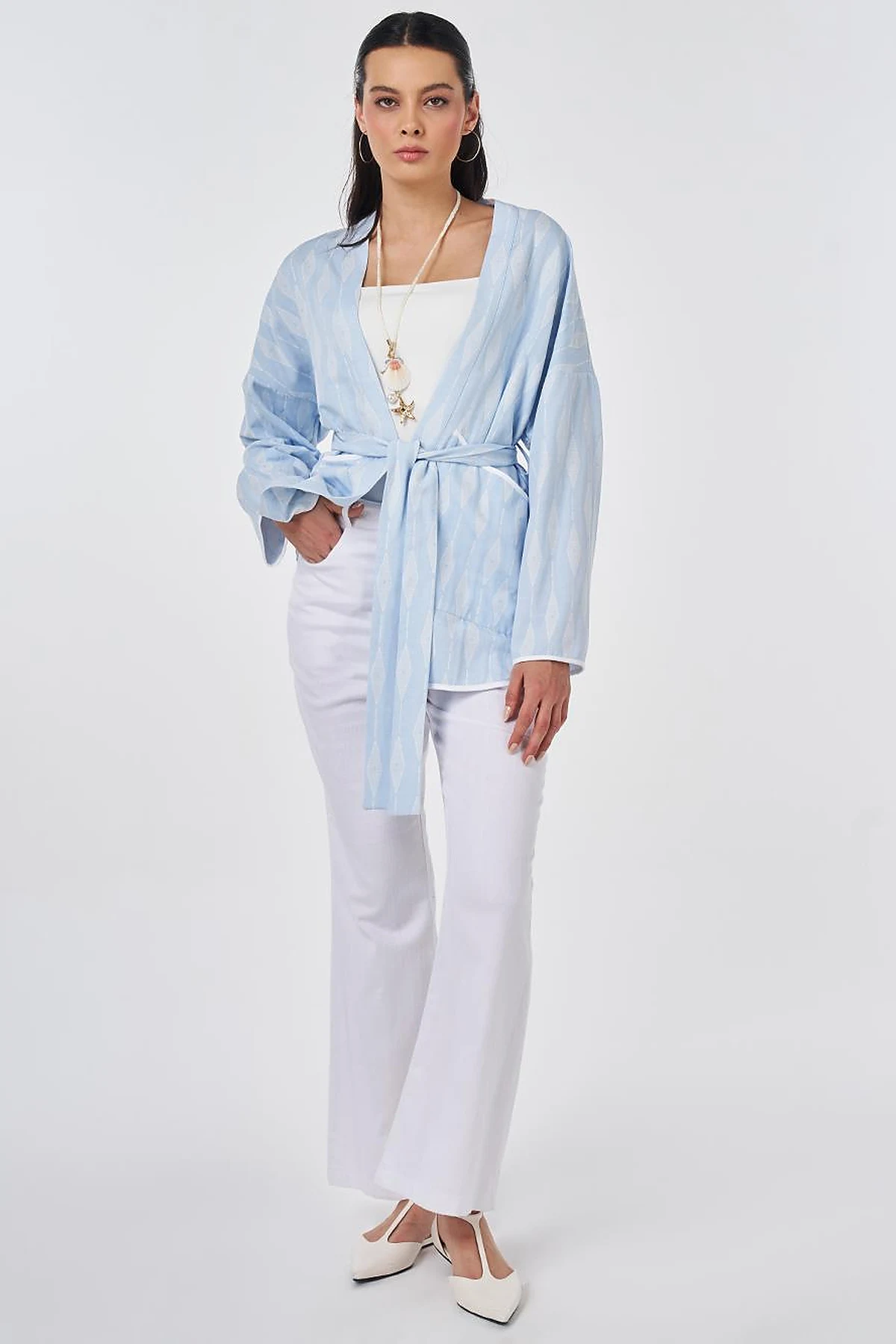 Diamond Pattern Viscose Kimono Blue