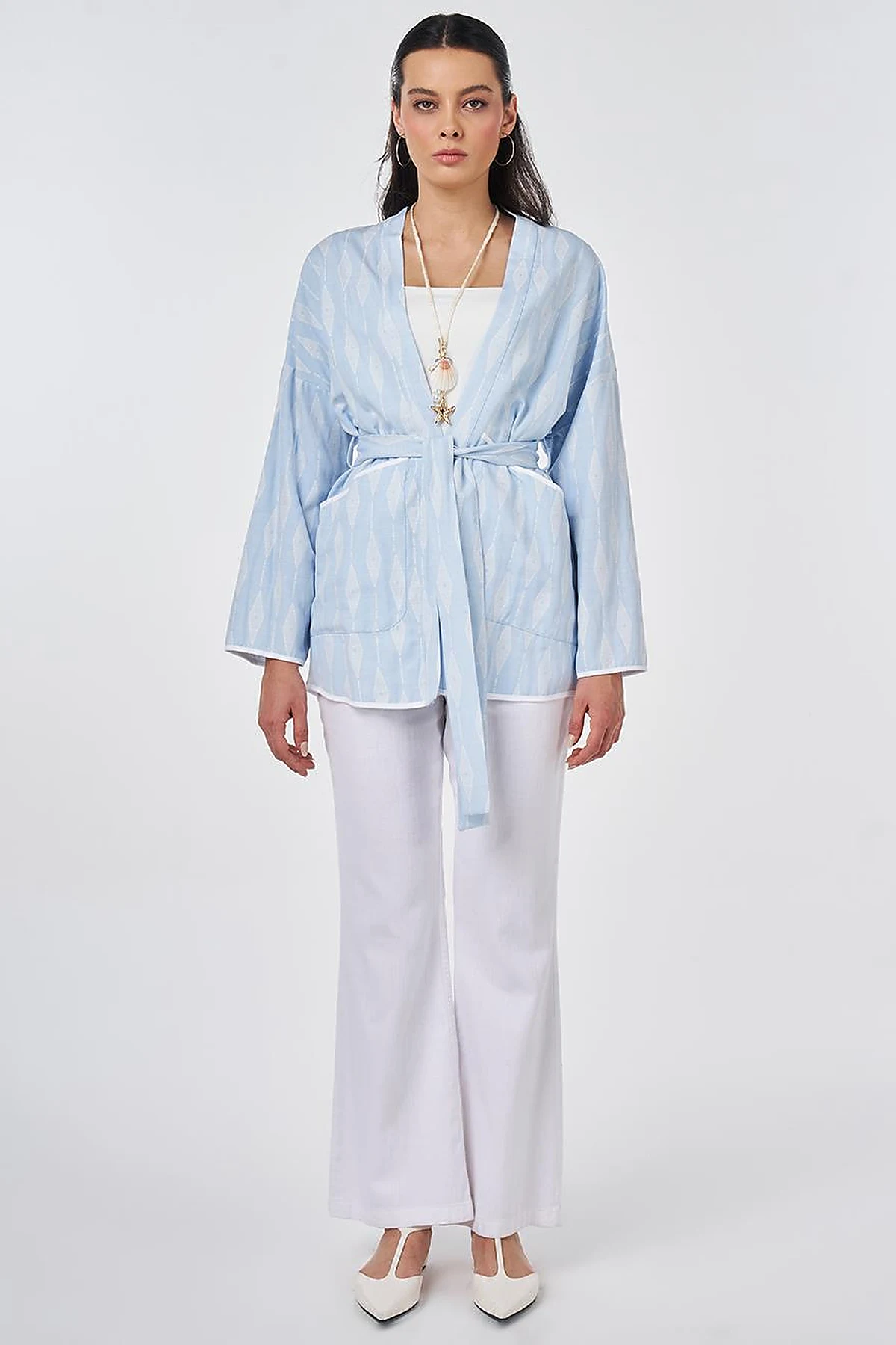 Diamond Pattern Viscose Kimono Blue
