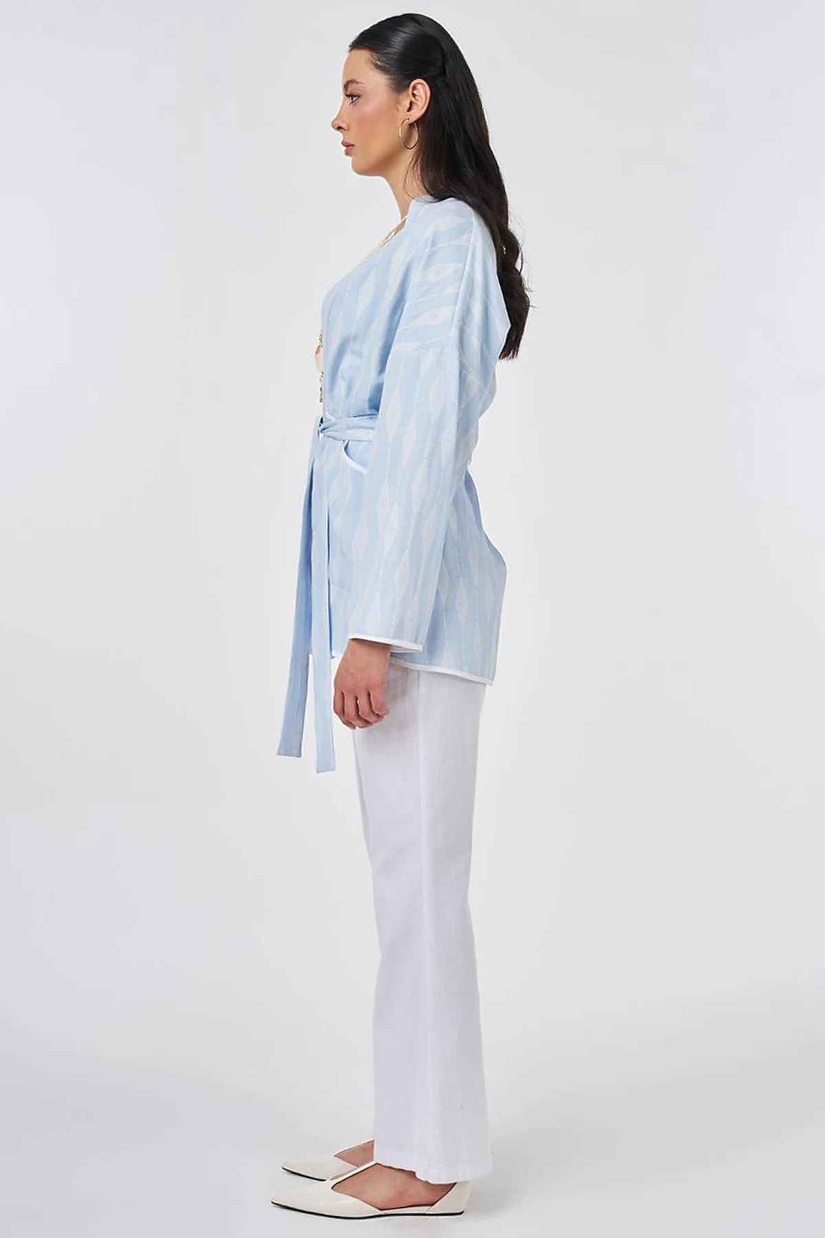 Diamond Pattern Viscose Kimono Blue