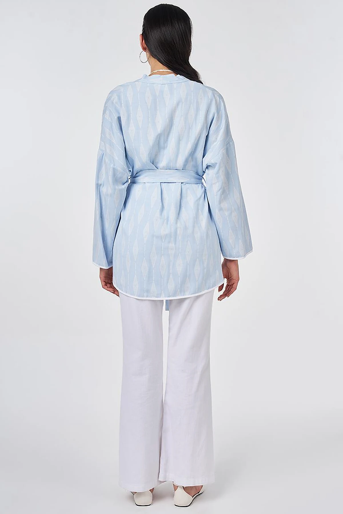 Diamond Pattern Viscose Kimono Blue