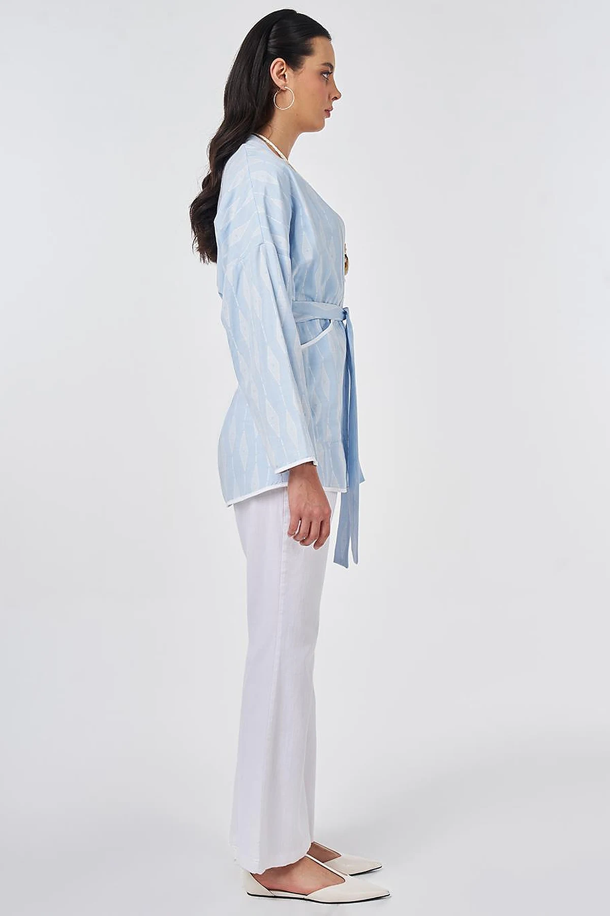 Diamond Pattern Viscose Kimono Blue