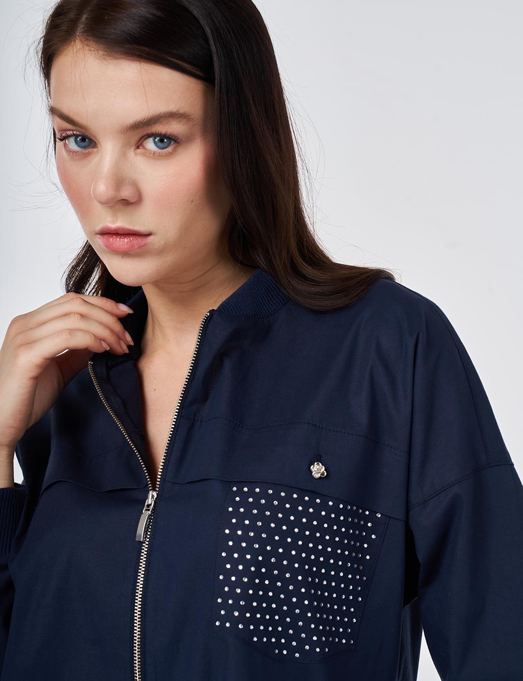 Kolej Yaka Pamuklu Tunik Koyu Lacivert