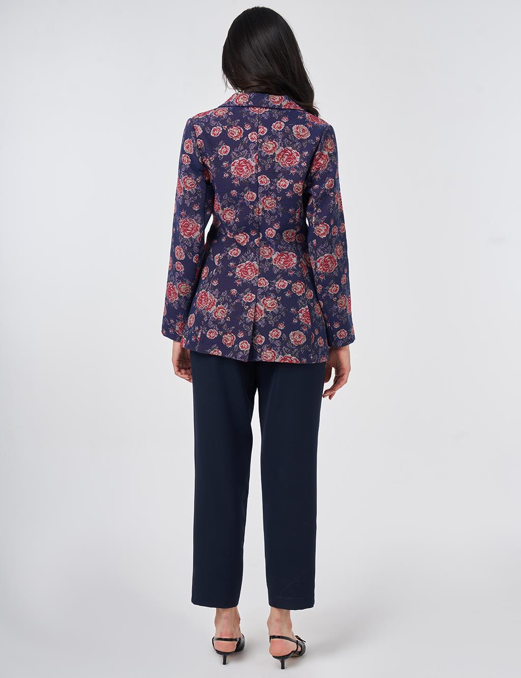 Floral Blazer Jacket Navy