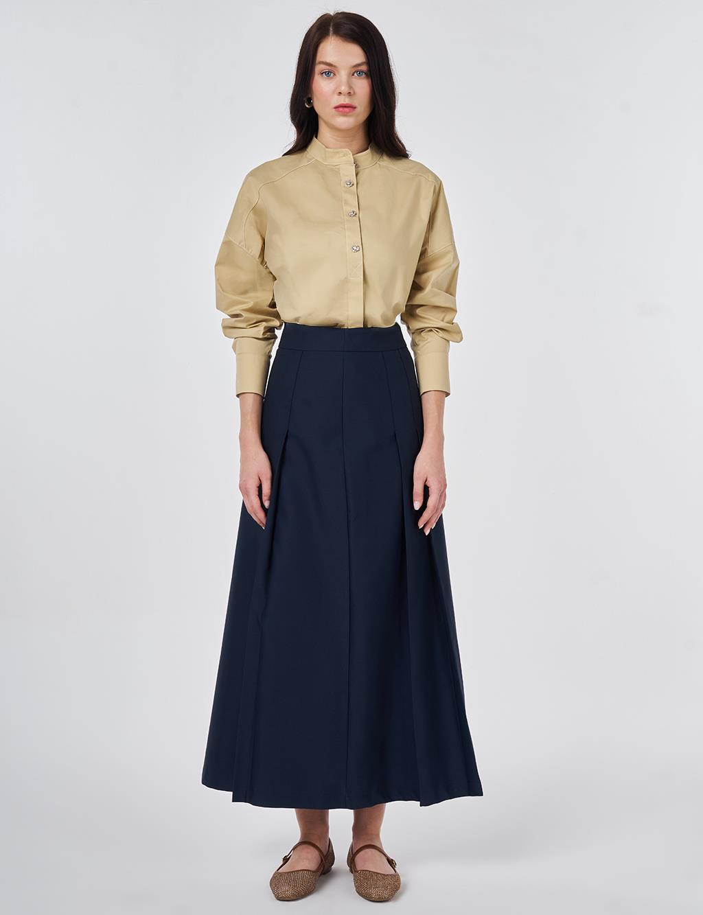 High-Waisted Pleated Skirt Dark Navy