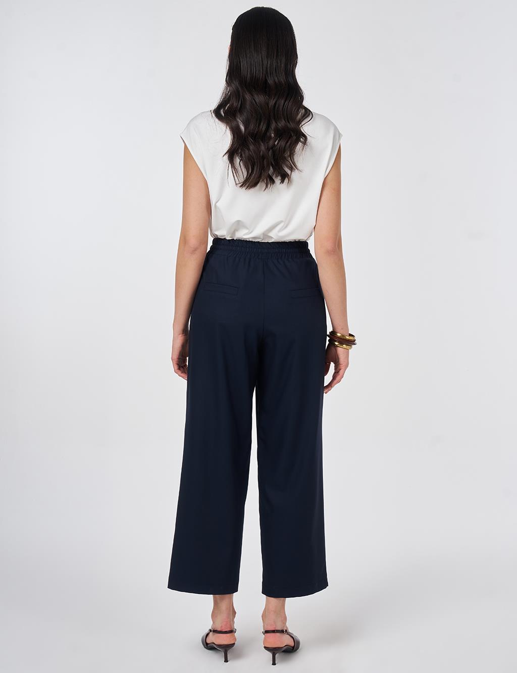 Relaxed Fit Viscose Trousers Dark Navy