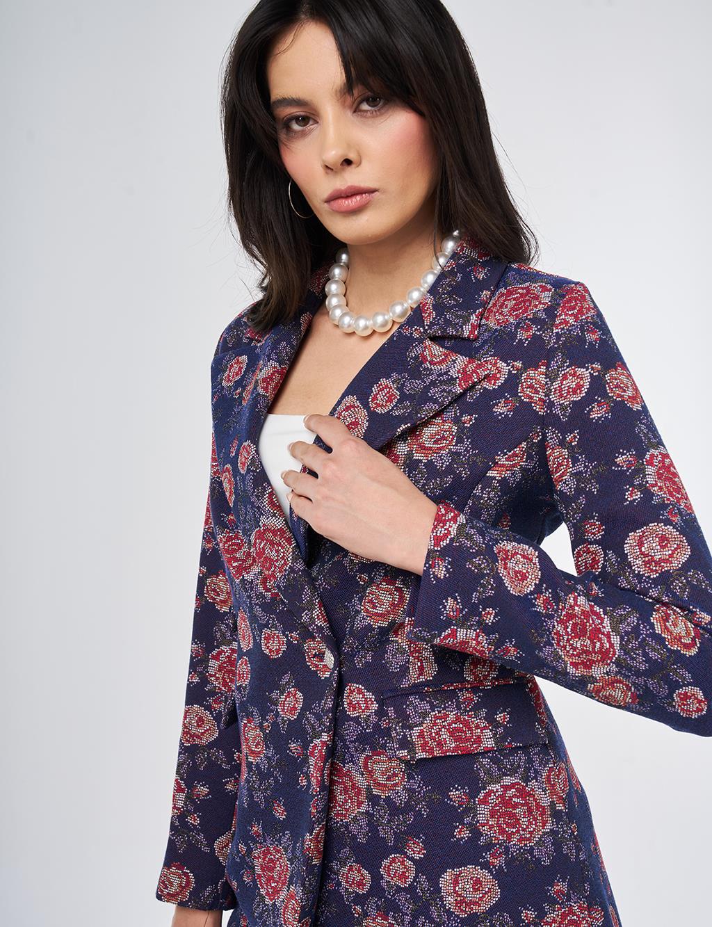 Floral Blazer Jacket Navy