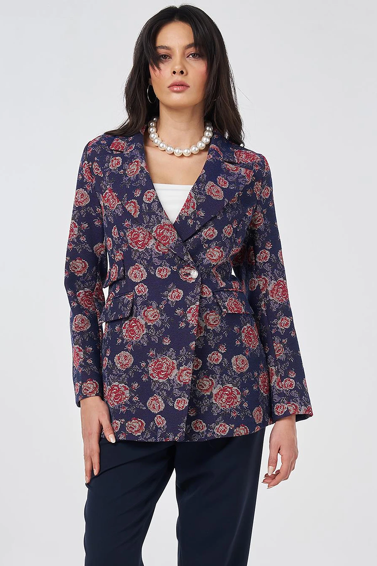 Floral Blazer Jacket Navy